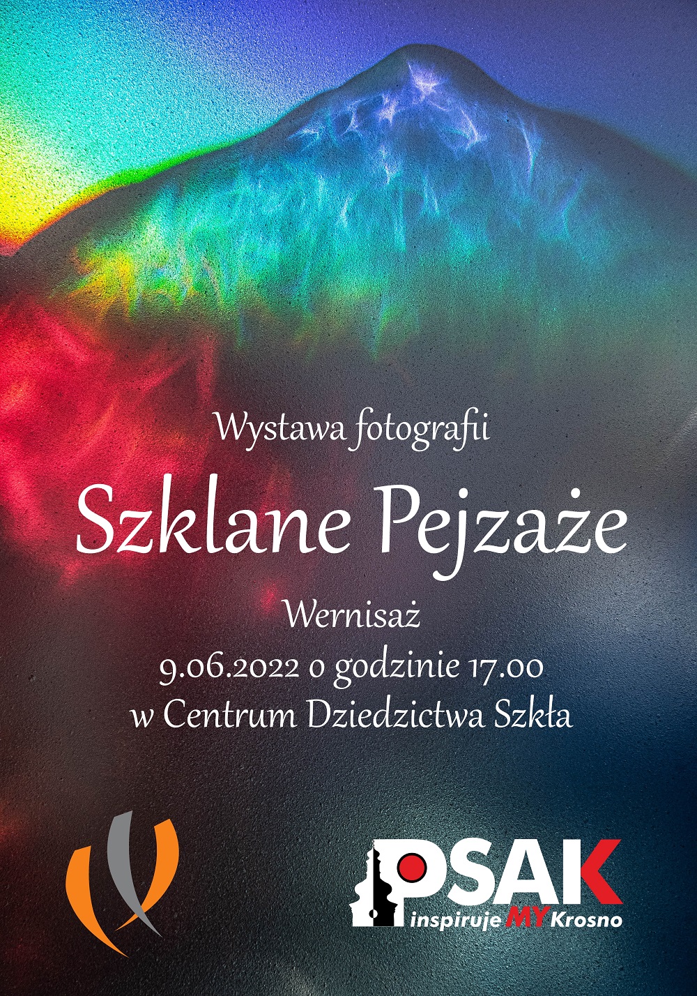 plakat informujący o wernisażu wystawy fotograficznej Szklane pejzaże. 