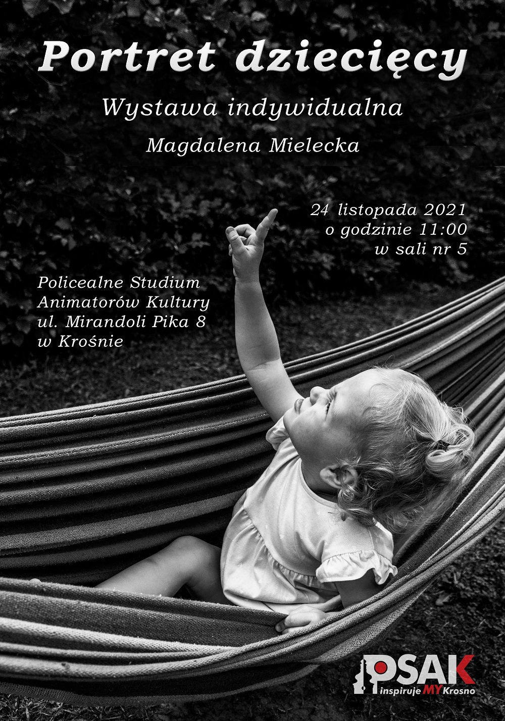 Plakat informujący o wystawie Magdaleny Mieleckiej